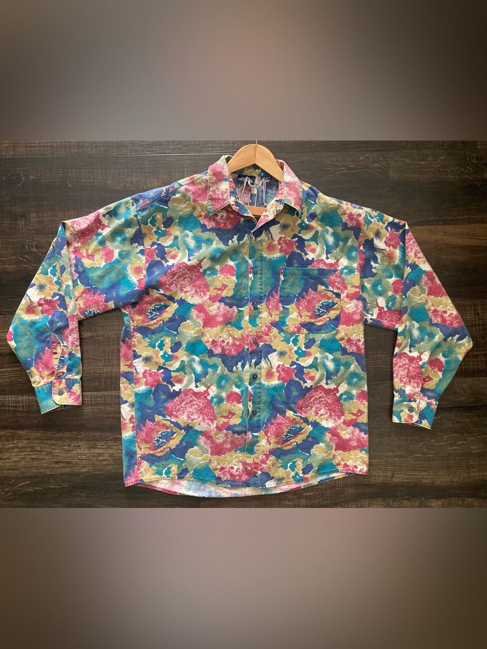 Vintage Cotton Floral Print Button Down Bon Homme Shirt Size Medium